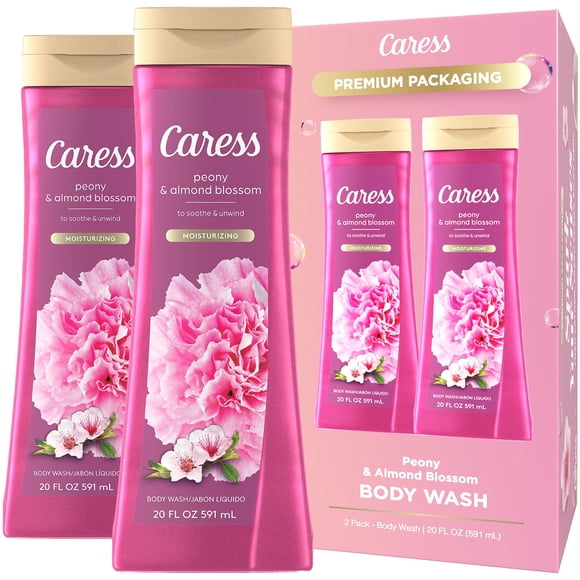 Caress Hidratante Peonía y Flor de Almendro Jabón Corporal para una Piel Fresca y Suave Jabón Corporal para Calmar y Relajar 20 Fl Oz (Paquete de 2)