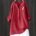 thumbnail image 2 of Virmaxy Womens Summer Long Sleeve T Shirts V-Neck Long Sleeve Loose Button Cotton and Linen Tunic Shirts Summer Shirts Blouse Spring Summer Relaxed Fit Comfy Tee Red S, 2 of 3