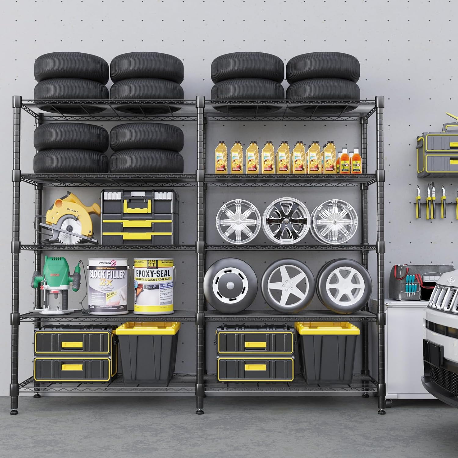 Sailvan 5-Tier Heavy Duty Metal Storage Rack, 60"W x 14"D x 72"H, 1500LBS Capacity Adjustable Wire Shelving Unit for Garage Pantry Kitchen,Black