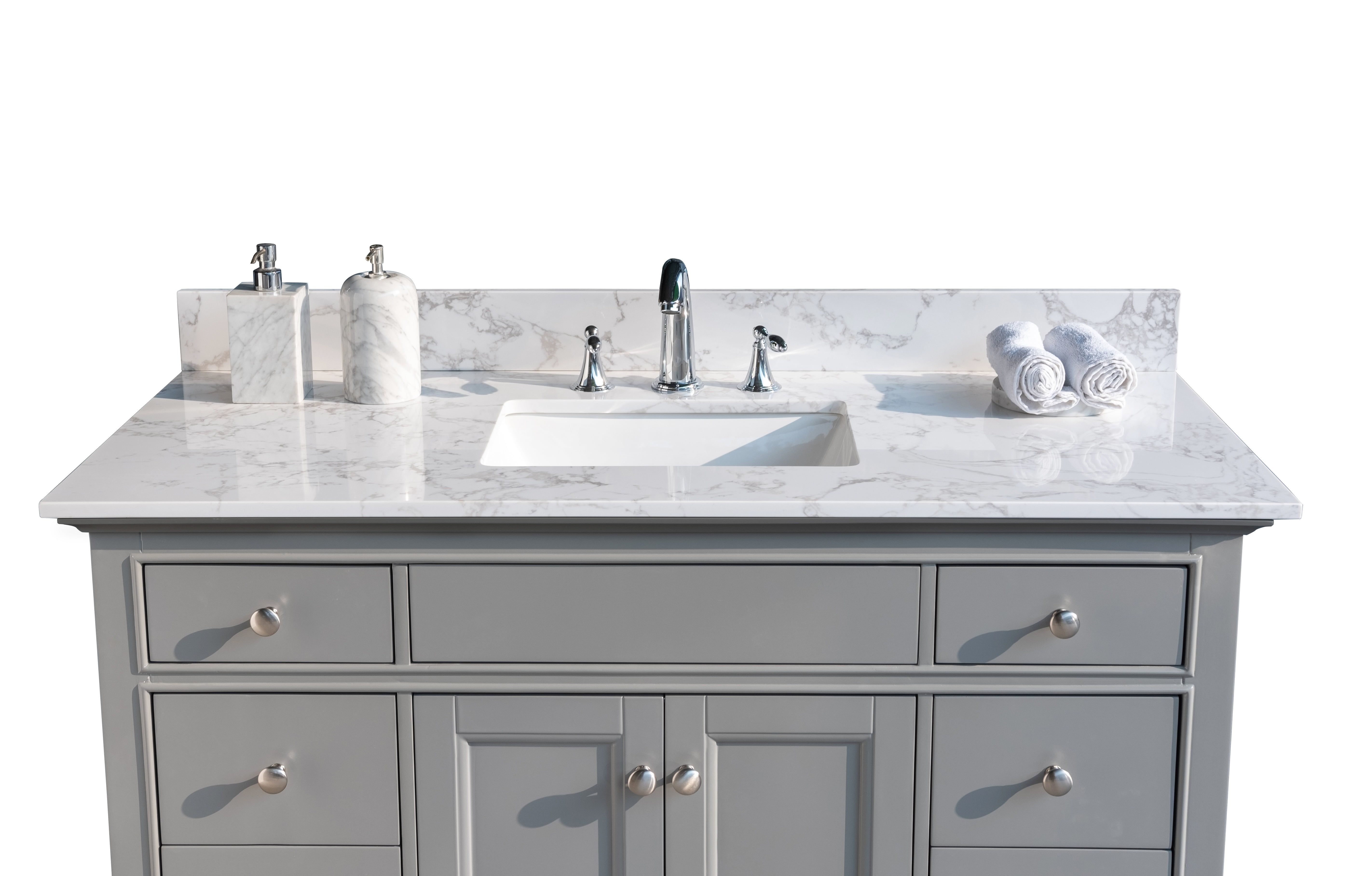 MONTARY 49 Inch Marble Vanity Top with Ceramic Sink & Backsplash, White