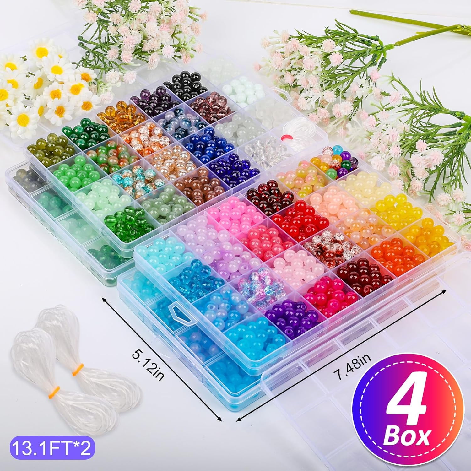 2400 Pcs 8mm Glass Beads Bracelet Making Kit 47 Colors Round Crystal DIY Jewelry Crafts