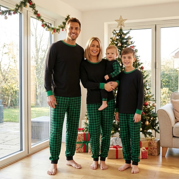 AIGUR Family Matching Christmas Pajama Set, Family Matching Christmas Pajamas Set Plaid Print Holiday Pajamas Sleepwear Dad Mom PJs