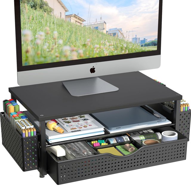 Organizador de escritorio Spacrea, soporte elevador para monitor con cajón