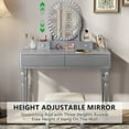 thumbnail image 3 of AENKYO Vanity Table with Stool & Adjustable Mirror, Vintage Modern Solid Wood Makeup Desk with 4-Drawer, Silver, 3 of 12