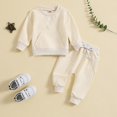 thumbnail image 3 of DJDLJWCJ Girls 2 Piece Outfit Set Long Sleeve Crewneck Sweatshirt and Elastic Waist Jogger Pants Set Beige Size 6-12M, 3 of 9