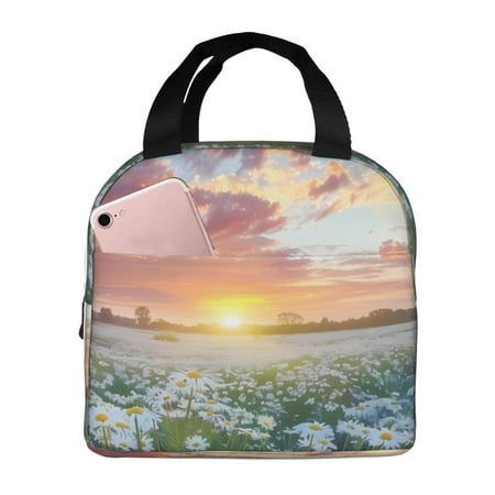 Insulated Lunch Bag for Women Men - Sunset Daisy Meadow Leakproof Cooler Lunch Box for Women Men  Lunch Tote Bags for Work School Picnic Travel