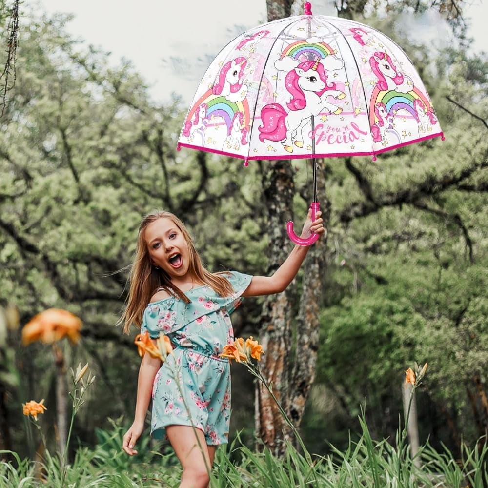 Kids Umbrella for Girls & Boys Toddler Childrens Clear Bubble Umbrella for Kids Small Durable Kids Umbrellas for Rain Outdoor