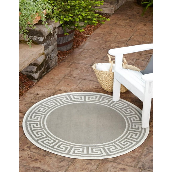 Unique Loom Outdoor Coastal Collection Area Rug - Caye (4' Round Gray/Ivory)