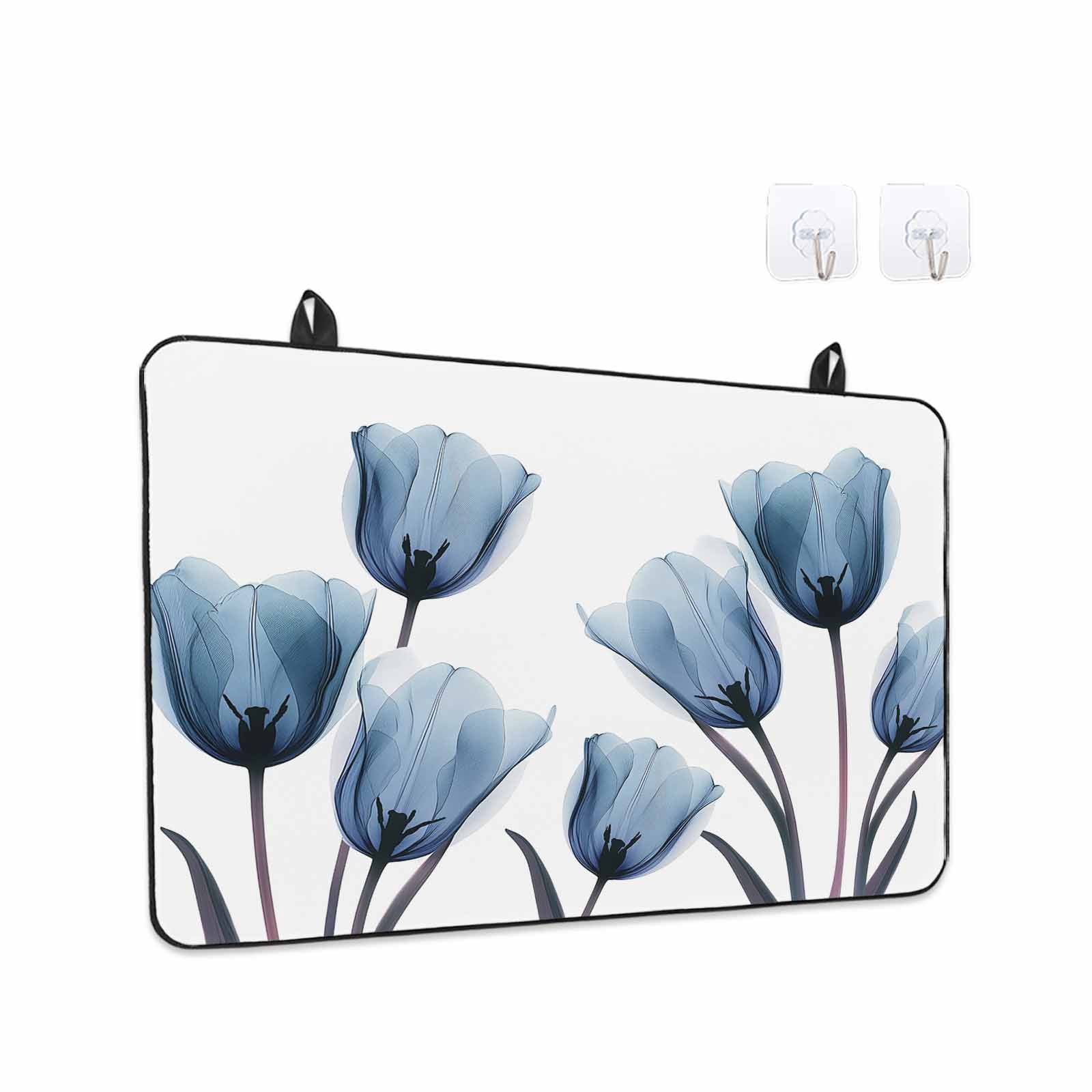 Blue Tulip Stove Top Cover for Electric Stove, Heat-proof & Non Slip Glass Top Stove Cover Protector, Spring Pastoral Flower Watercolor White Kitchen Flat Cooktop Rubber Mat 36x21 Inches