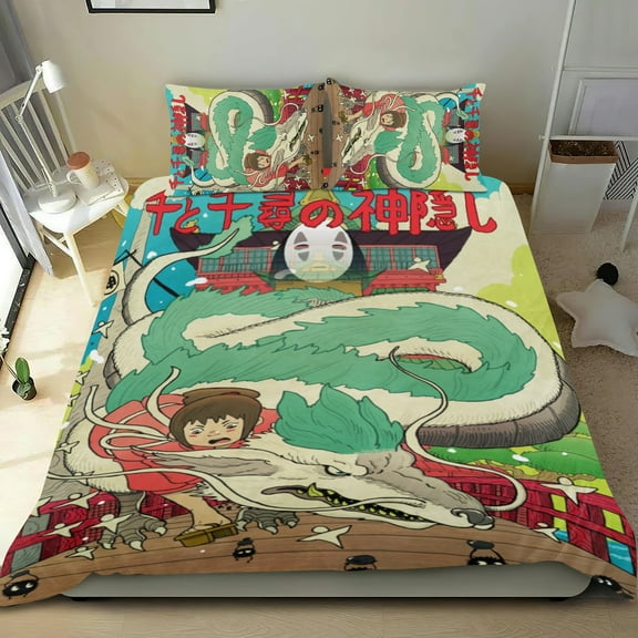 Bedding Set For Spirited Away Comforter Cover Set Cute Duvet Cover Sets Super Soft Teens Bedding Set Kids Bedroom Gifts,1 Duvet Cover with 2 Pillowcases Twin 3 Piece