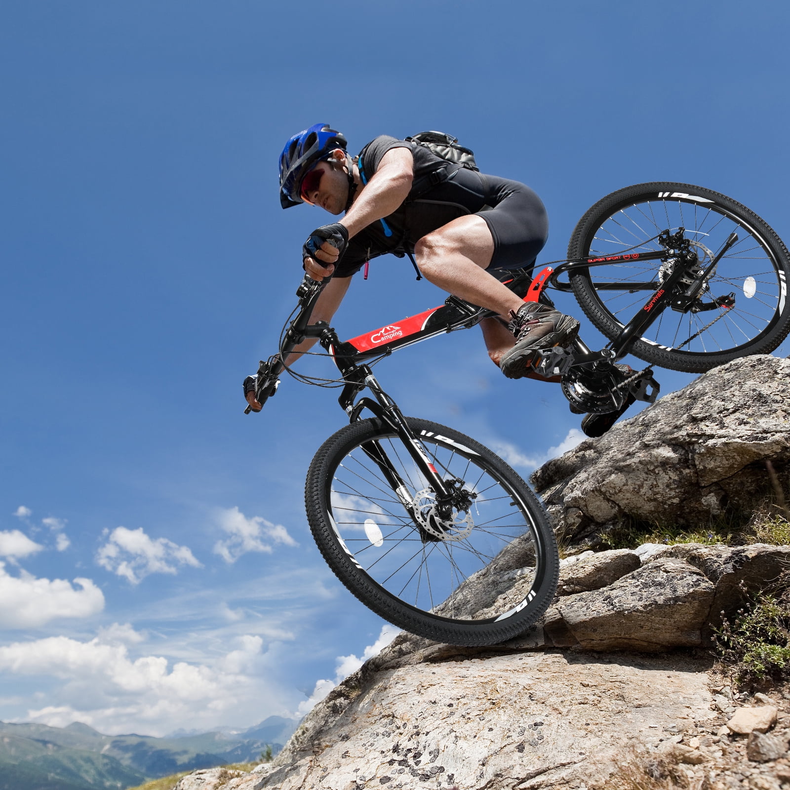 UBesGoo 27.5in Folding Mountain Bike Shimano 21-Speed with Disc Brakes, Red&Black