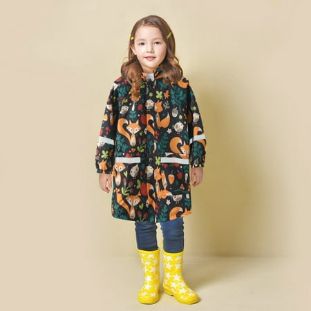

Children Kids Boys Girls Hooded Cartoon Print Rain Dungarees Windproof Waterproof Outwear Raincoat Trench Coat Hoodies Clothes 2-11Y