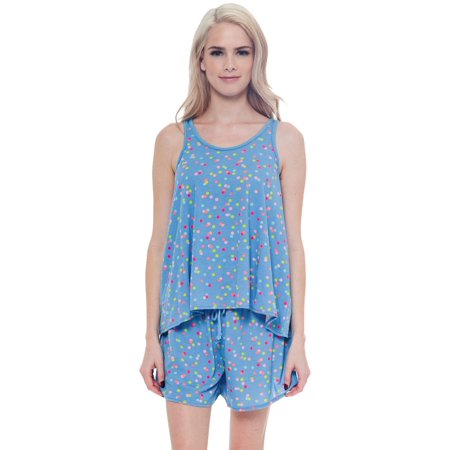 Jams Lounge Shorts - Joe Boxer Womens 2 pc Pajama Lounge Set Print Sleep Tank & Shorts, Blue, Size: Medium