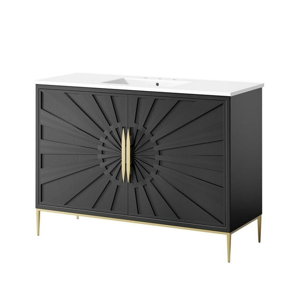 Sink Vanity Cabinet, White Black, Wood, Hotel Bedroom Bathroom, Modern Contemporary HB34677