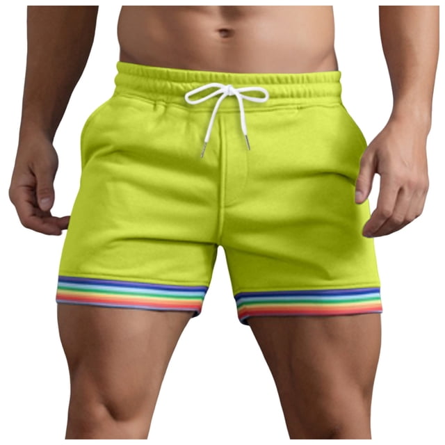 Xdzjlr Running Shorts For Men,Summer Solid Color Rainbow Pocket Drawstring Straight Beach Loose Running Shorts For Men