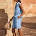thumbnail image 5 of Mifsaly Summer Short Sets for Women Sleeveless Button Up Shirts and Loose Shorts with Pockets Lightweight Textured Casual Travel Vacation Matching Lounge Outfits Light Blue,M, 5 of 7