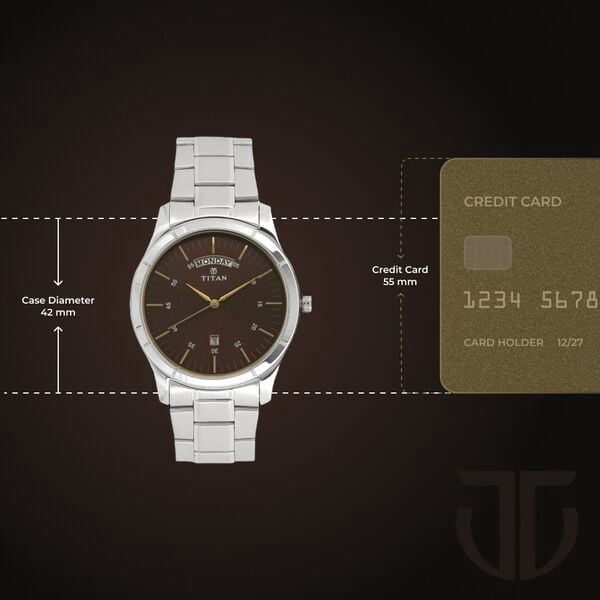 Titan Workwear Brown Dial Analog with Day and Date Stainless Steel Strap Watch for Men