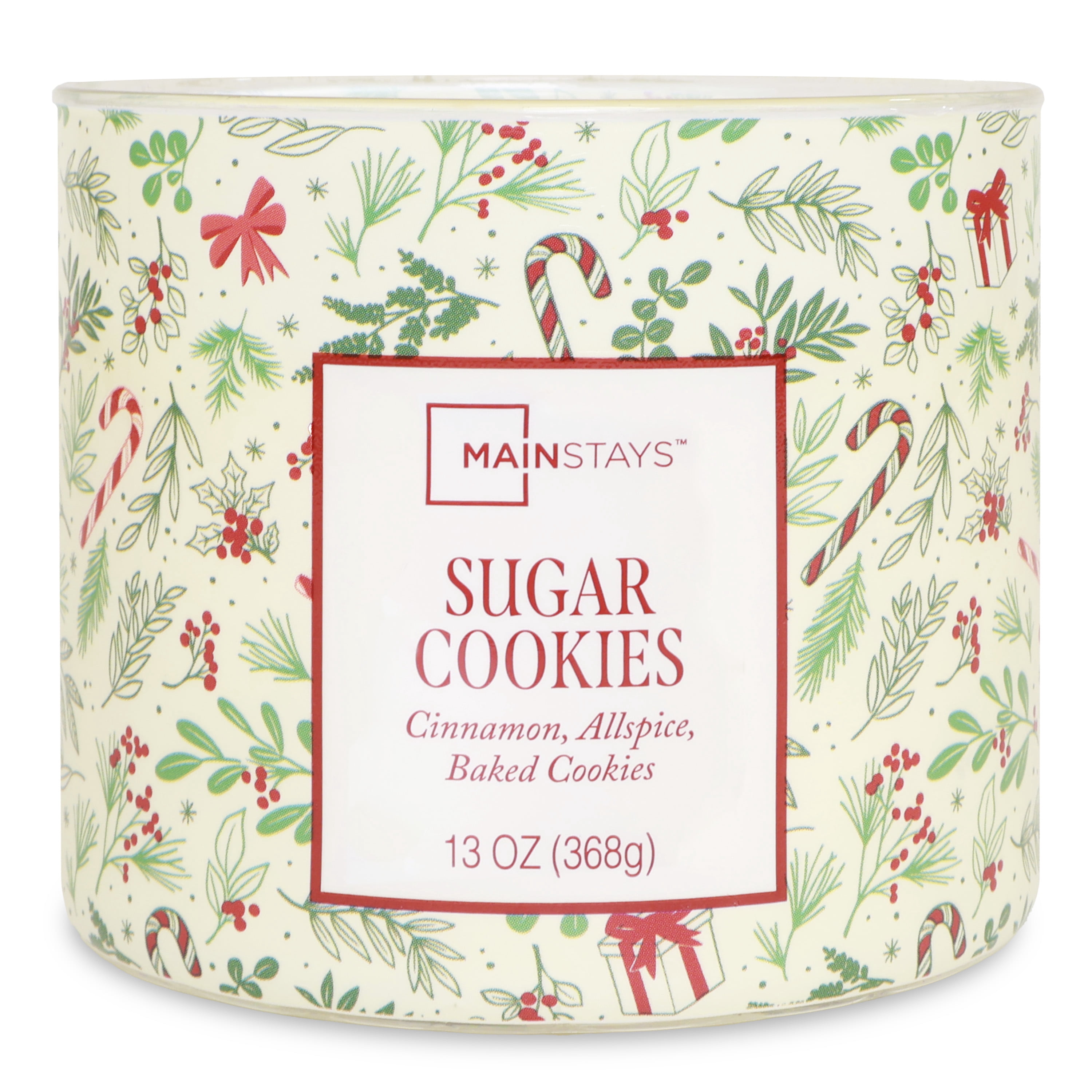 Mainstays 3-Wick Sugar Cookie Scented Candle with a White Garland Toss Scene Wrap, 13-Ounce