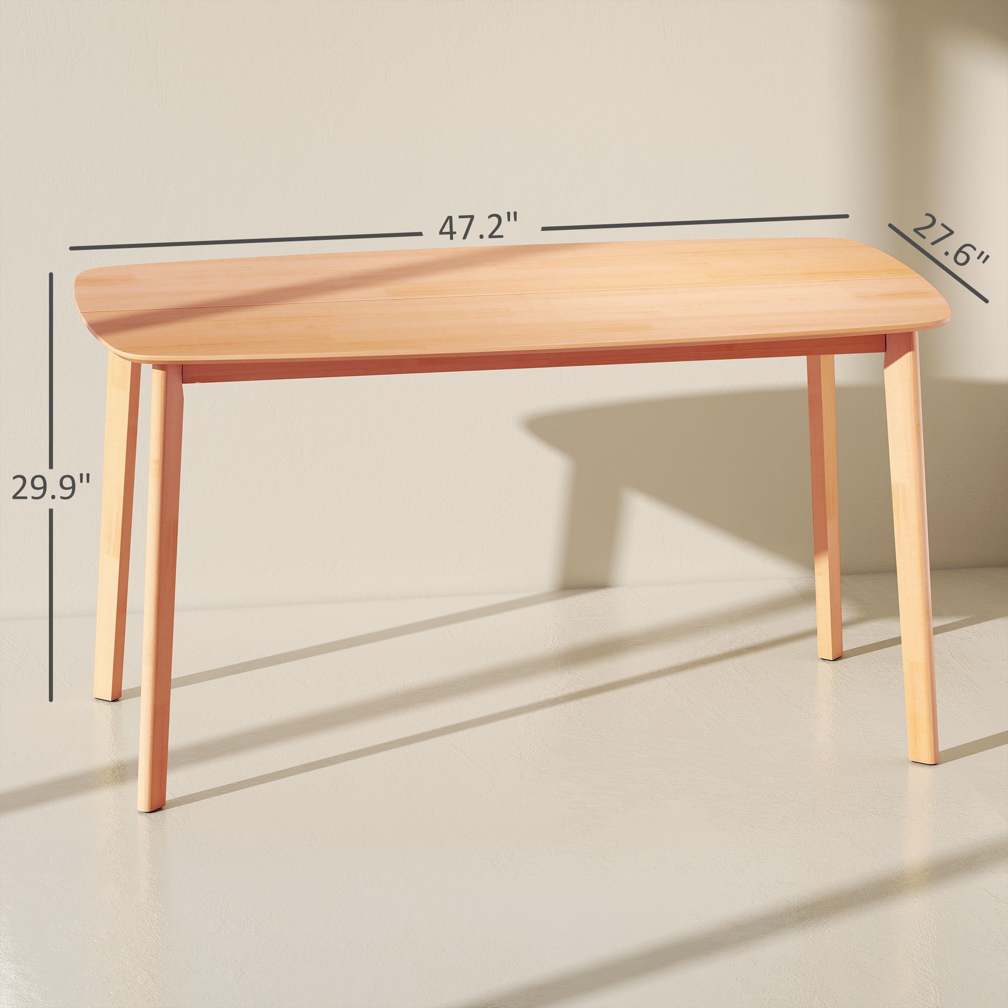 47.2" Rectangle Rustic Dining Table for 6 People, Solid Pine Wood Frame Dinner Table with Round Safety Corners, Non-Slip Foot Pads Supports 66 LBS for Kitchen Dining Room