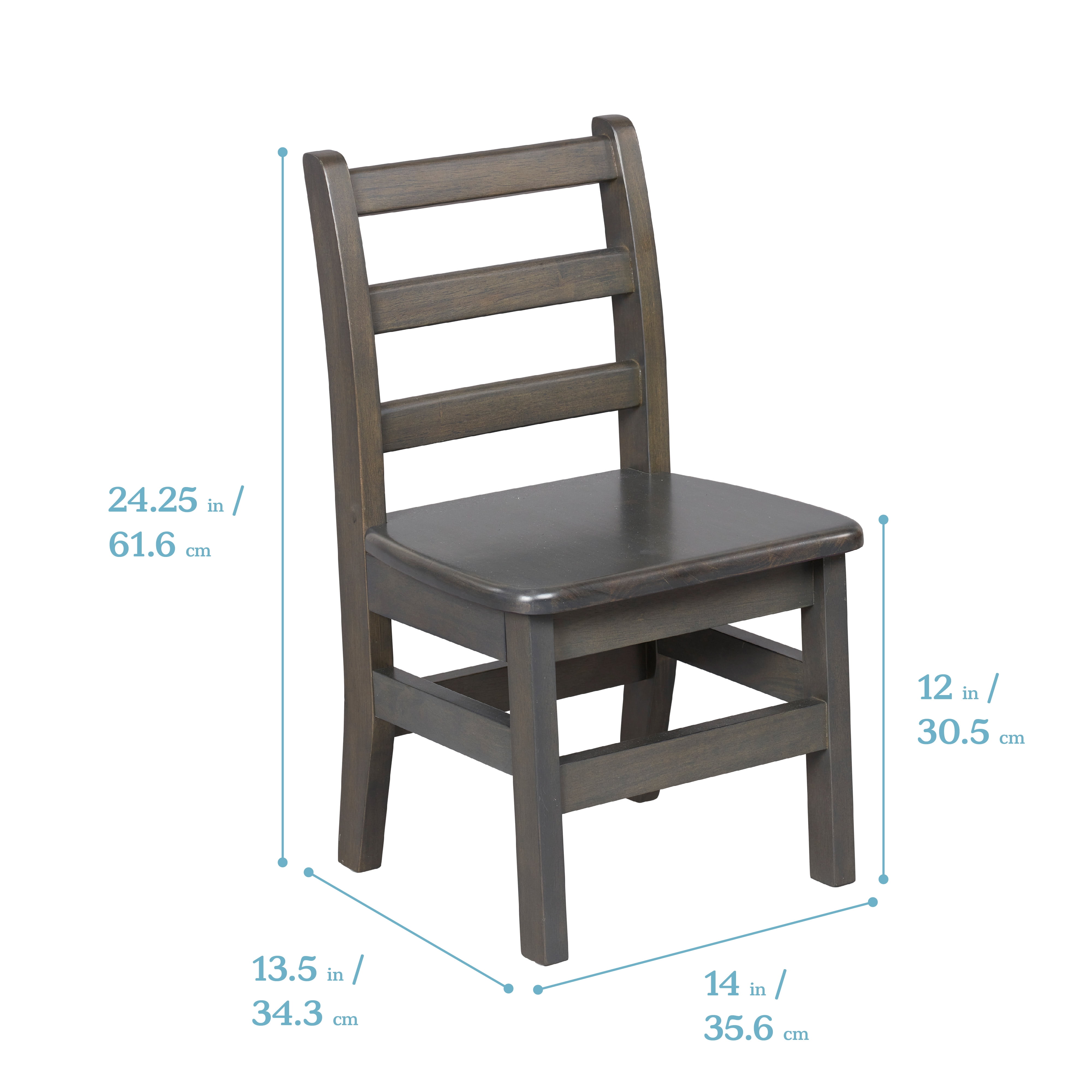 ECR4Kids 30in Round Hardwood Table and Chairs, 12in Seat, Kids Furniture, Grey Wash, 3-Piece