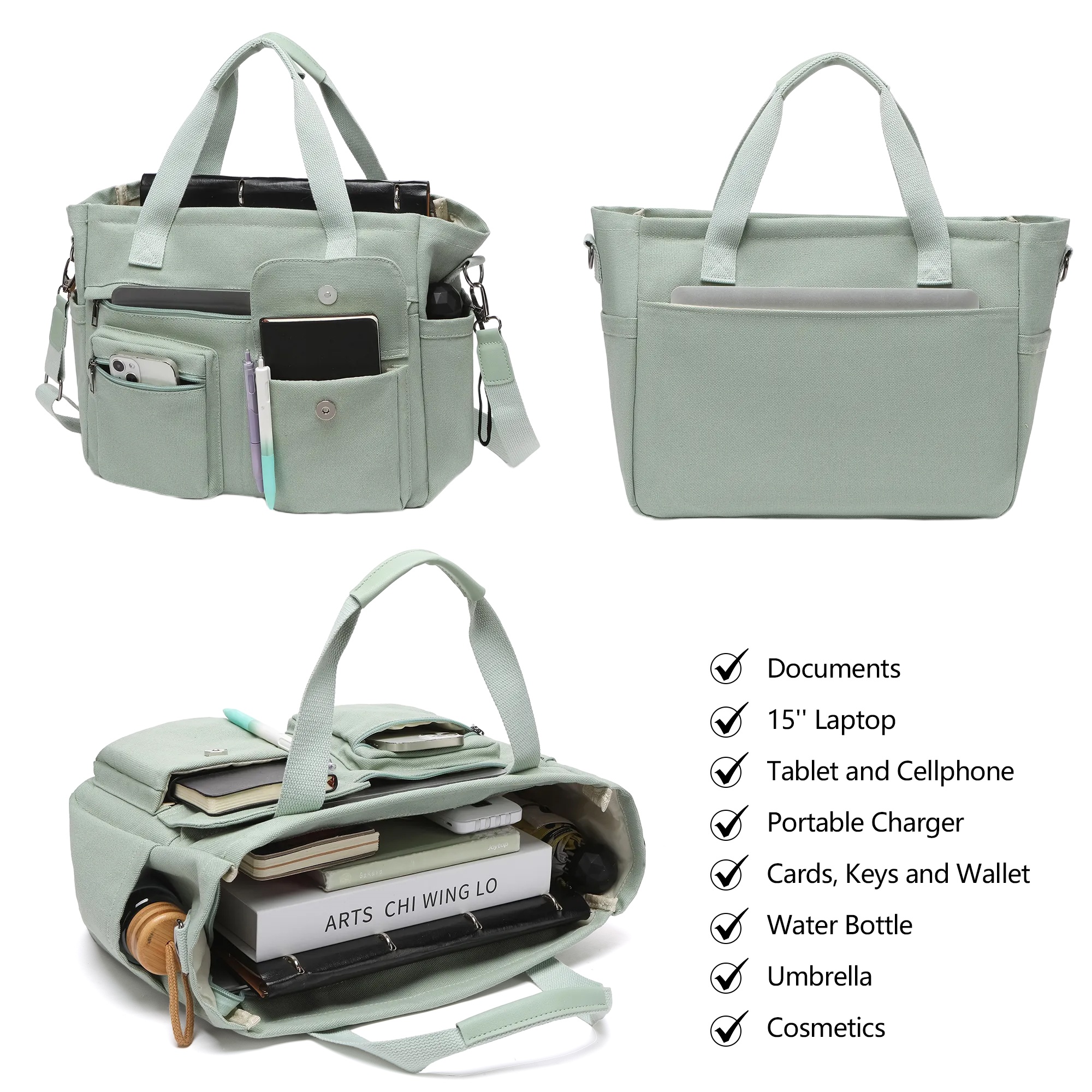 2pcs/set Large Canvas Tote Bag for Women, Laptop Work Bags Crossbody Shoulder Hobo Messenger Handbag Purse Travel Gym Totes