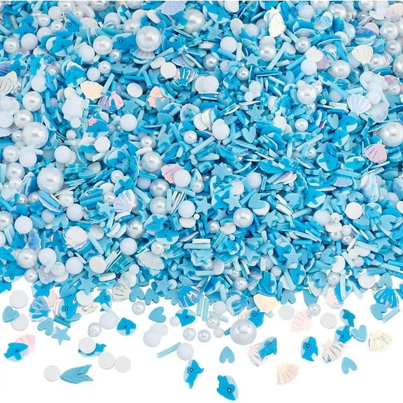 115G 8 Sets Sea Sprinkles Polymer Clay Slices Bulk Blue Summer Ocean Beach Shell Pearl Whale Candy Sugar Decoration Craft Sprinkle
