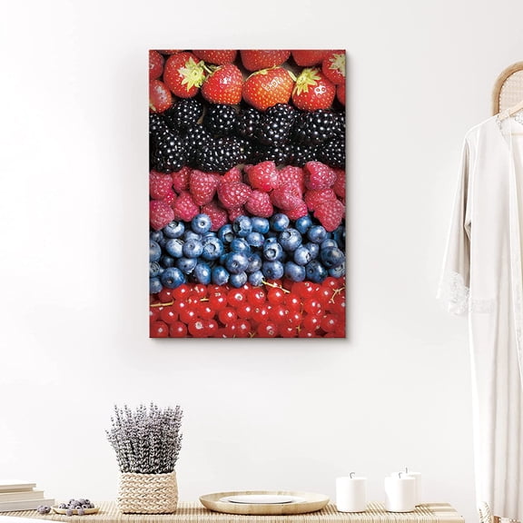 PixonSign Canvas Print Wall Art Variety of Different Berries Fruit Family Photography Modern Art Decorative Elements Closeup Colorful Multicolor Ultra for Living Room, Bedroom, Office - 32"x48"
