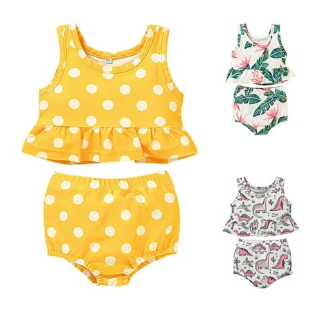 

GYRATEDREAM Toddler Baby Girls Summer Swimsuit Sleeveless Dot Swimwear Two-Piece Suit Beach Bikini 1-5 Years