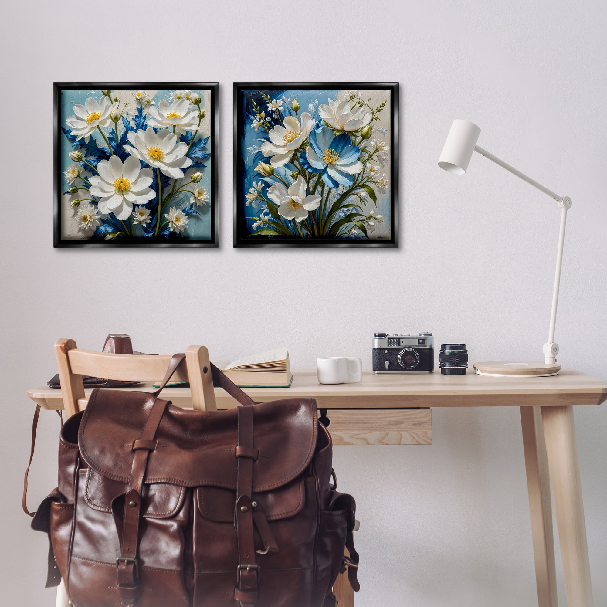 Stupell Industries Bold Floral Bunches Floral & Botanical Painting Black Floater Framed Canvas Art Print Wall Art, 18 x 18, Set of 2