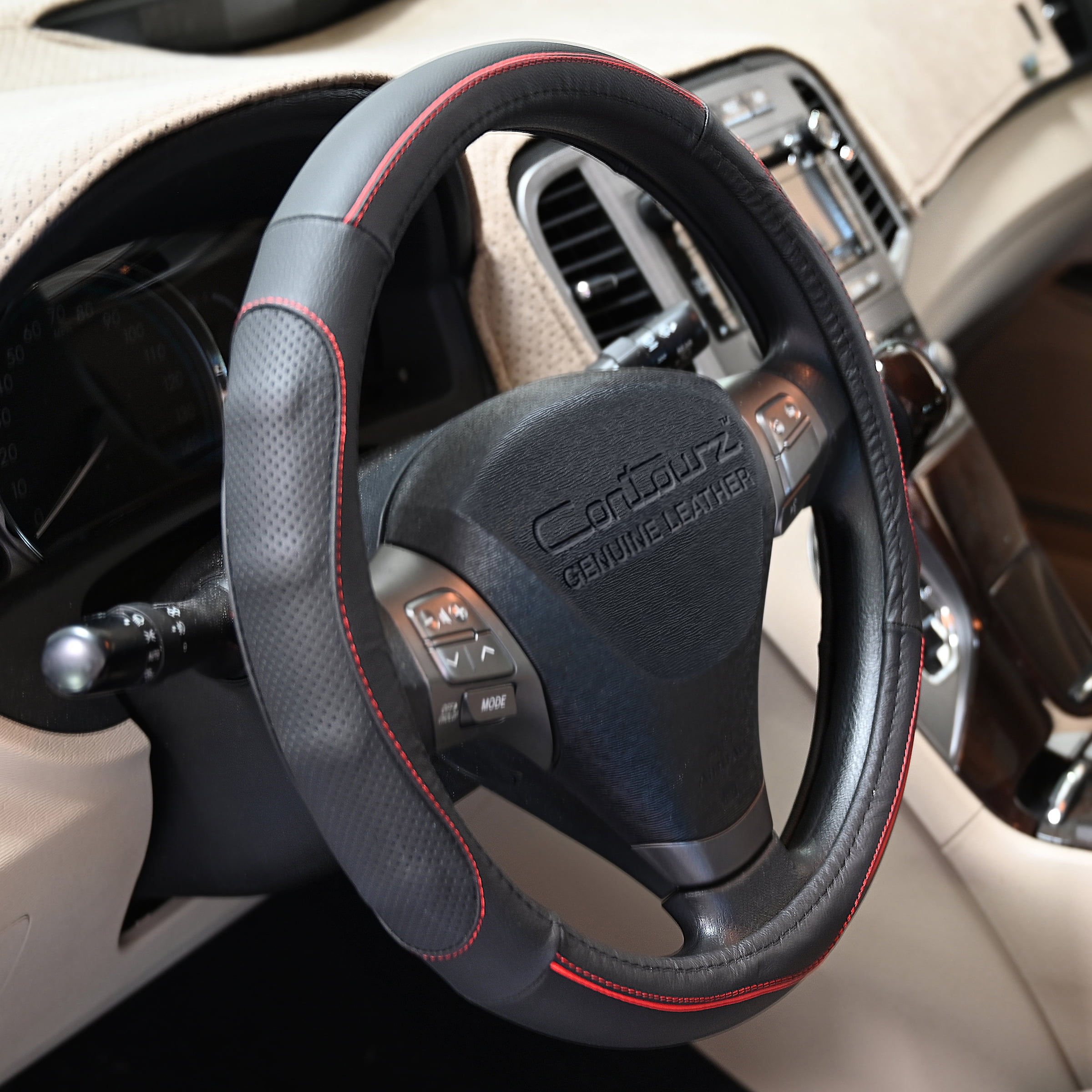 Comfort Grips Steering Wheel Cover - Contourz Pro Grip Leather Small (13.5 - 14.4) Black / Red