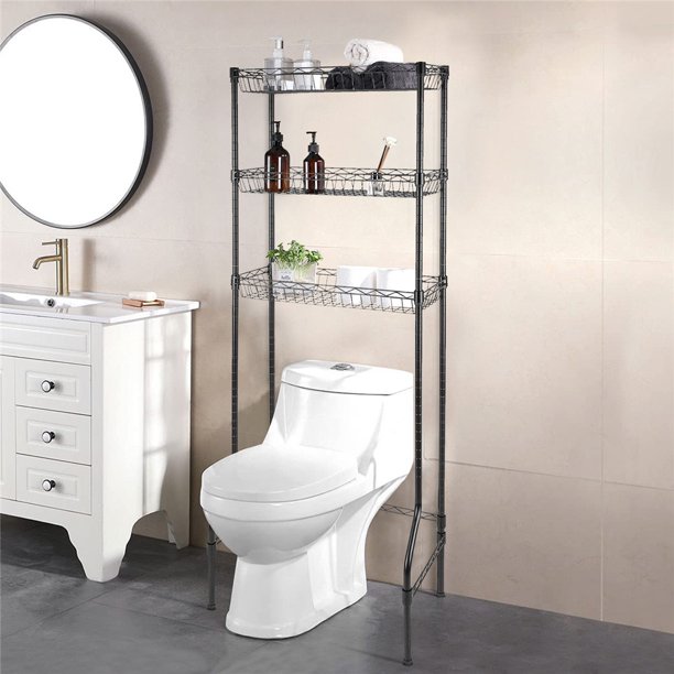 Wire Storage Rack for Bathroom, 3 Shelf Black Metal Wire Shelving Unit