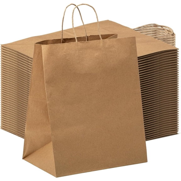 DYJP 250 Pack 10x7x12 Inches Kraft Paper Gift Bags with Handles Bulk, Durable Brown Paper Bags for Party Favors, Craft Gift Bag for Birthday Packaging, Small Business and Shopping Lunch
