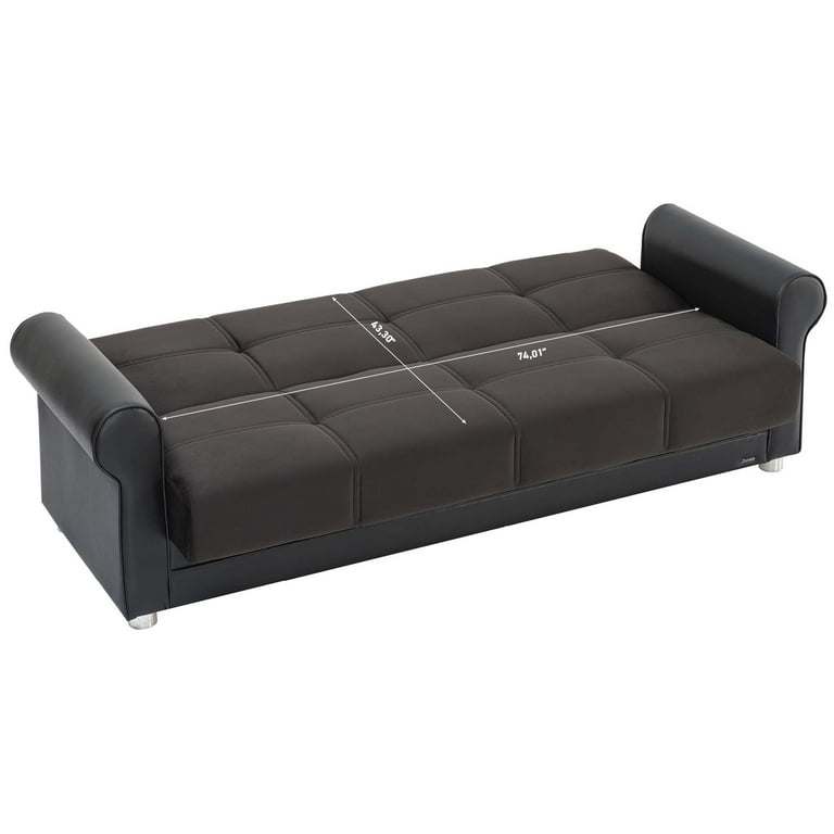 Ottomanson Sofa Bed - Convertible Sleeper - Black Microfiber