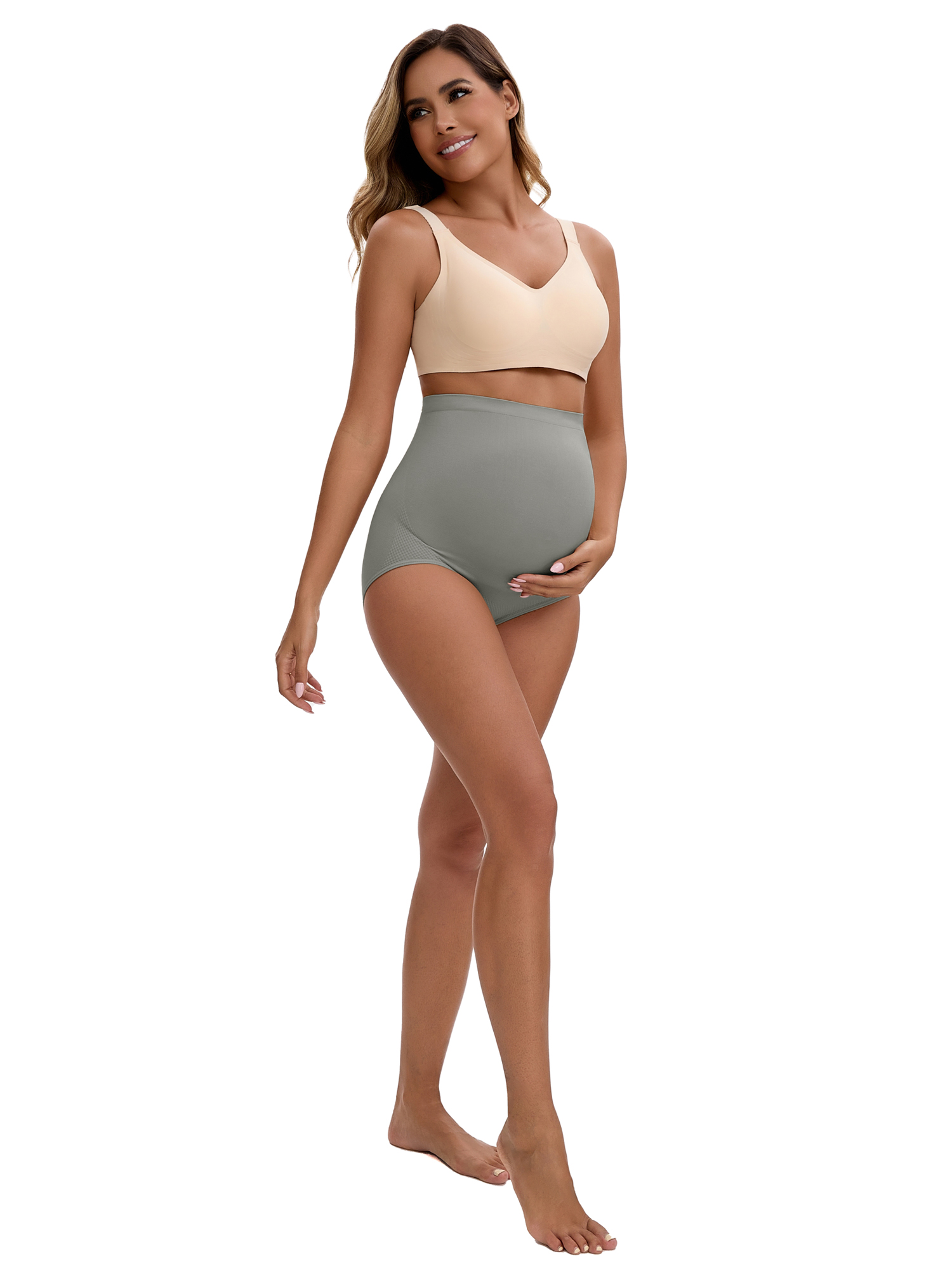 Unique Bargains Women's Maternity High Waist Briefs with Butt Lifter Design S Gray