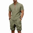 thumbnail image 2 of SOOMLON Mens 2 Piece Short Sets Big and Tall Henley Linen T Shirts Side Tie Jogger Shorts Summer Beach Outfits Sets, 2 of 9
