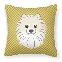 Carolines Treasures BB1135PW1414 Tan Checkered Pomeranian   Canvas Fabric Decorative Pillow  14Hx14W multicolor