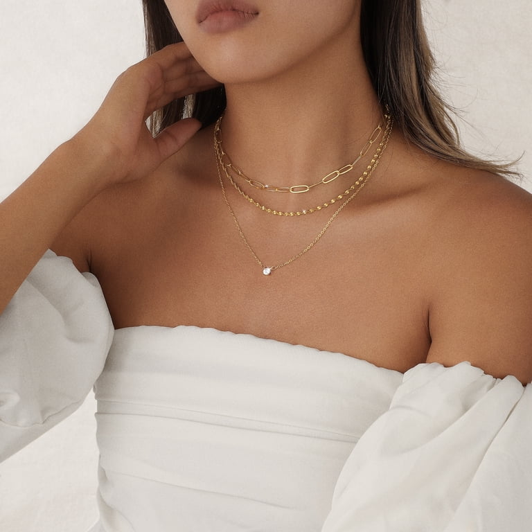 GOSFRY Gold Plated Layered Necklace with Crystal Pendant photo 4