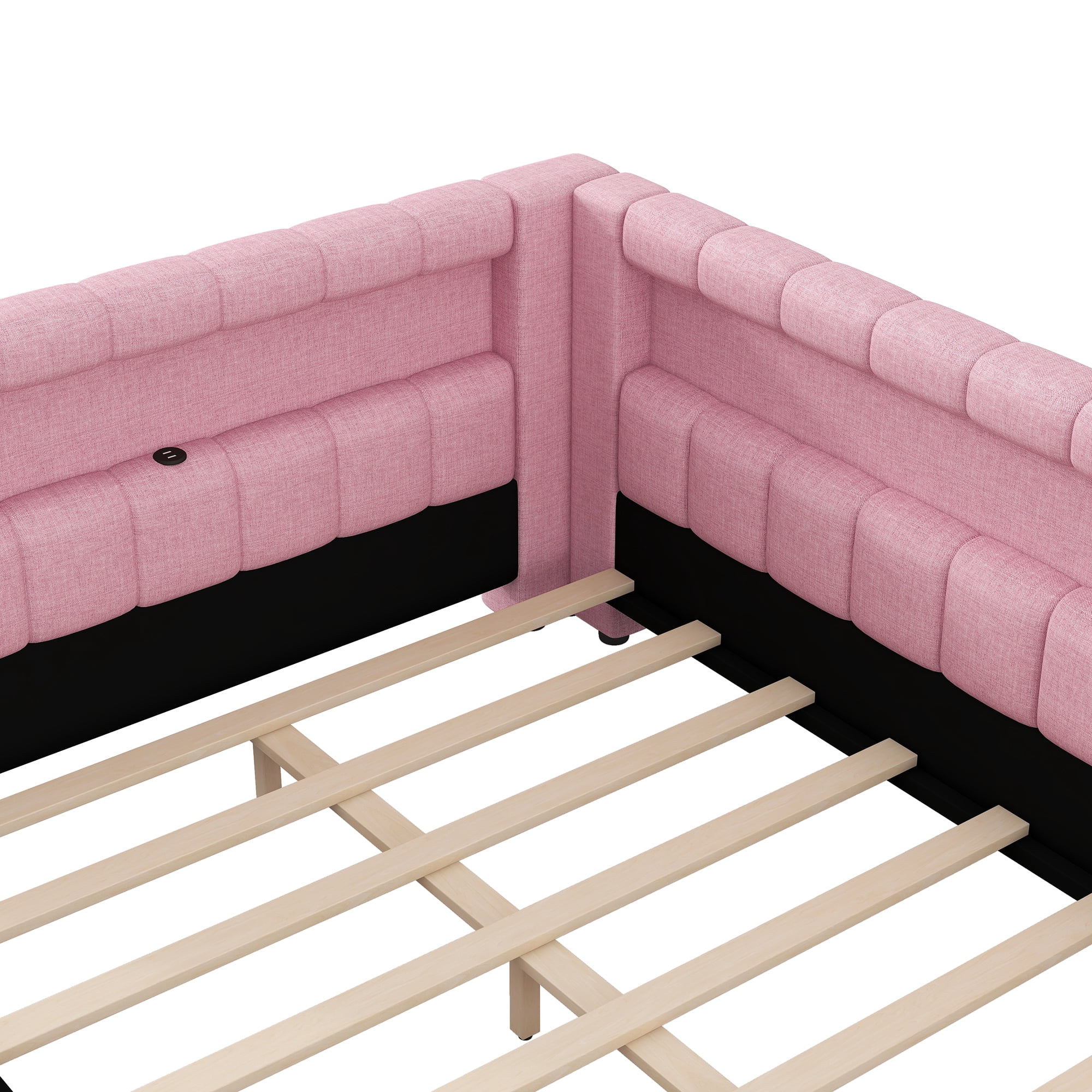 Euroco Upholstery Full XL Platform Bed with LED Light and USB Ports, Pink