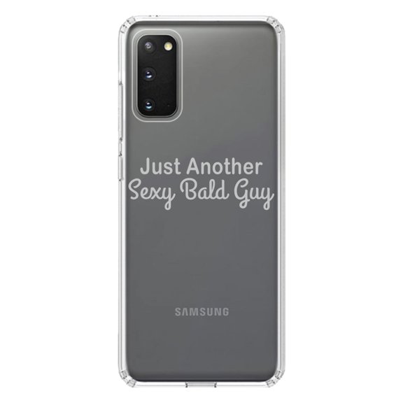 DistinctInk Clear Shockproof Hybrid Case for Galaxy S20 / S20 5G (6.2" Screen) - TPU Bumper Acrylic Back Tempered Glass Screen Protector - Just Another Sexy Bald Guy