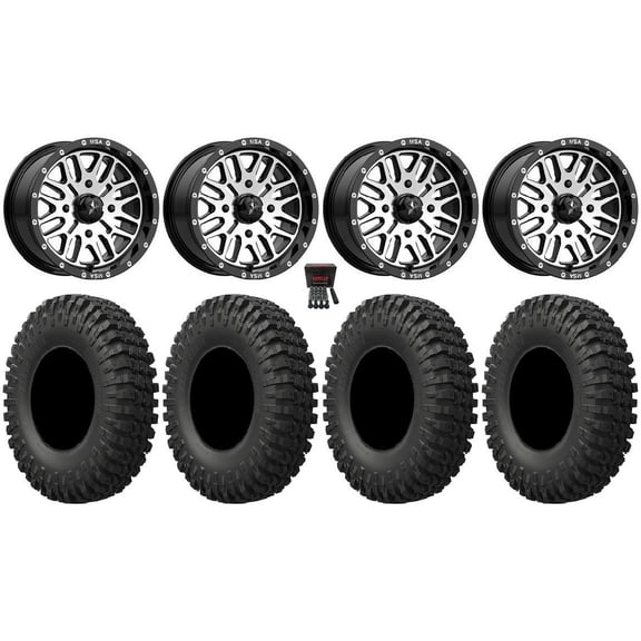 MSA Brute 14" Wheels Machined 32" MotoCrusher Tires Can-Am Maverick X3 / Honda Pioneer 1000 / Talon