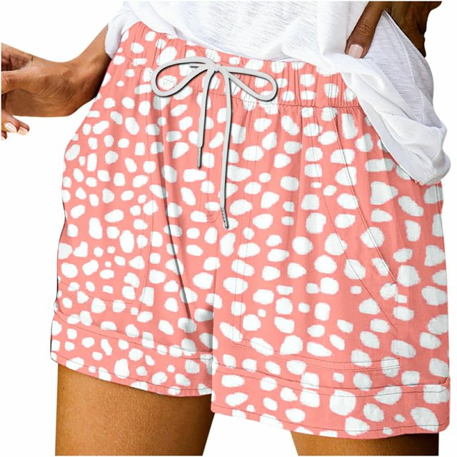 Plebaso Summer Shorts for Women Printed Drawstring Casual Shorts Lightweight Beach Shorts with Pockets