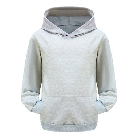 Curuila Kids Girls Boys Hoodies Solid Color Long Sleeve Crew Neck Soft Pullover With Pocket Comfortable Spring Autumn Sweatshirt Gray Size 9-10 Years