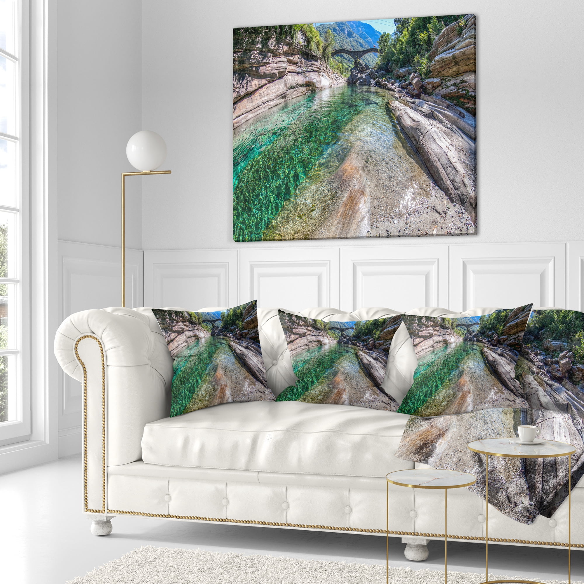 Designart Ponte Dei Salti Val Verzasca - Landscape Photo Throw Pillow - 16x16