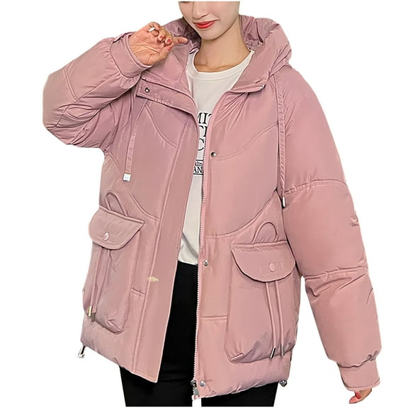 LYXSSBYX Jackets for Women Clearance Fashion Women Hooded Large Pocket Tassels Down Cotton Jacket, Thickened and Loose, Oversized, Slimming Jacket Jacket