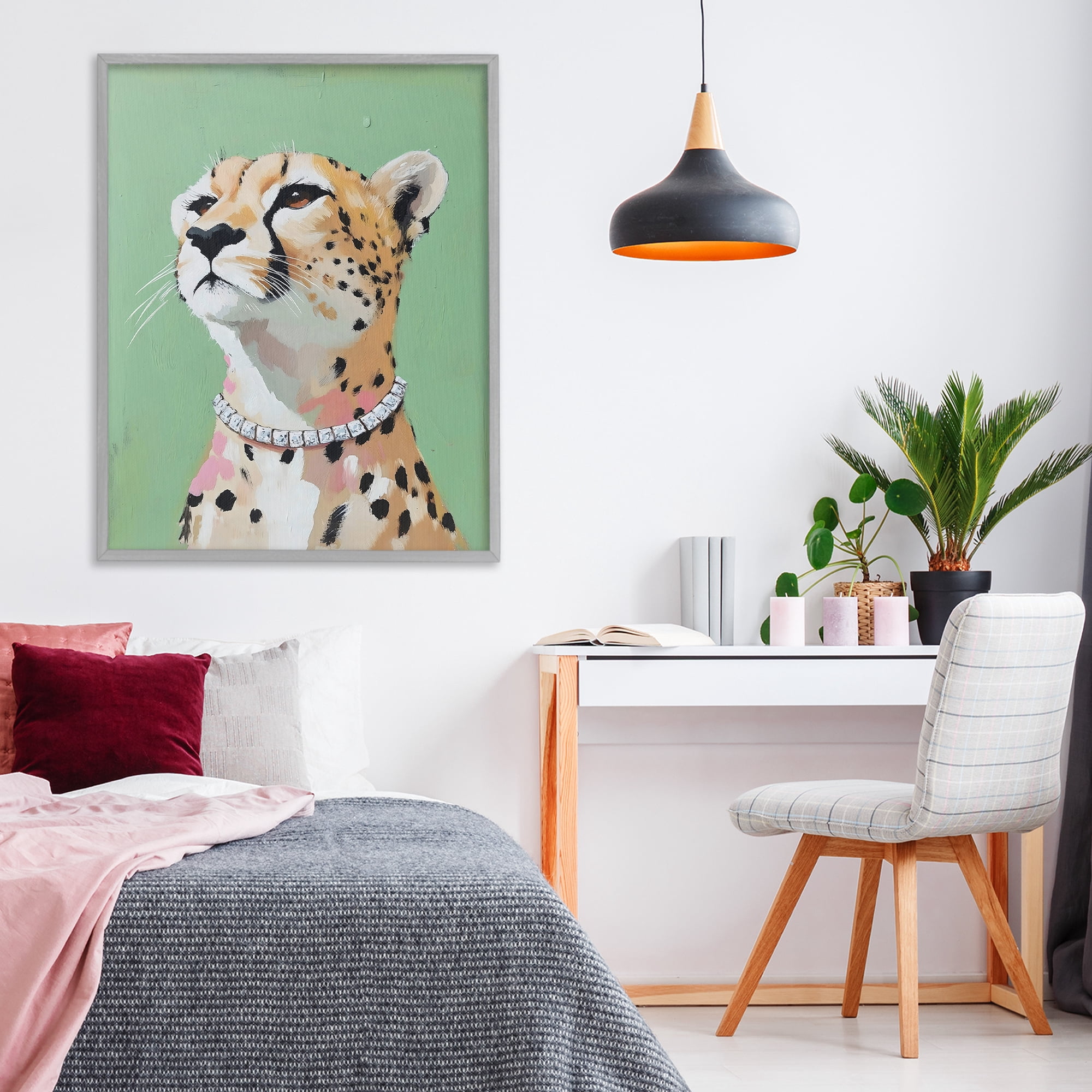 Stupell Industries Glam Cheetah with Jewels Gray Framed Giclee Art, design by The Prints Vibe