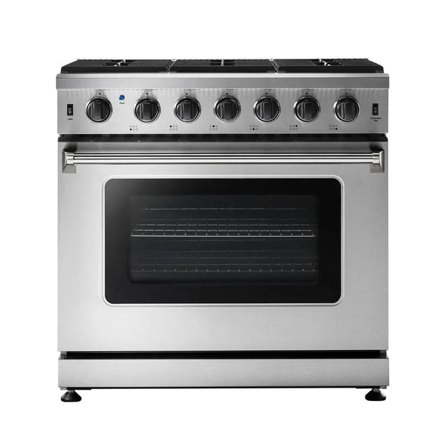 Cuisinière Autoportante à Convection au Gaz, 36 Pouces, TMG Cuisine de Salon, Ventilateur à Convection Commercial, Fenêtre en Verre à 3 Couches, 9000-18500 BTU, TMG-HRG36