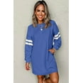 thumbnail image 5 of Sky Blue Varsity Contrast Banded Sleeve Shift Sweatshirt Dress for Women | [ZhiHiMeRi] | L, 5 of 5