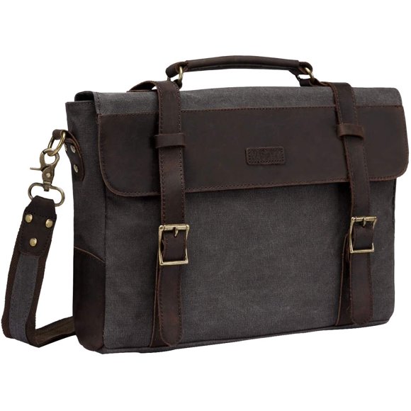 Messenger Bags Men, VASCHY Vintage Leather Canvas Satchel 14in Laptop Briefcase
