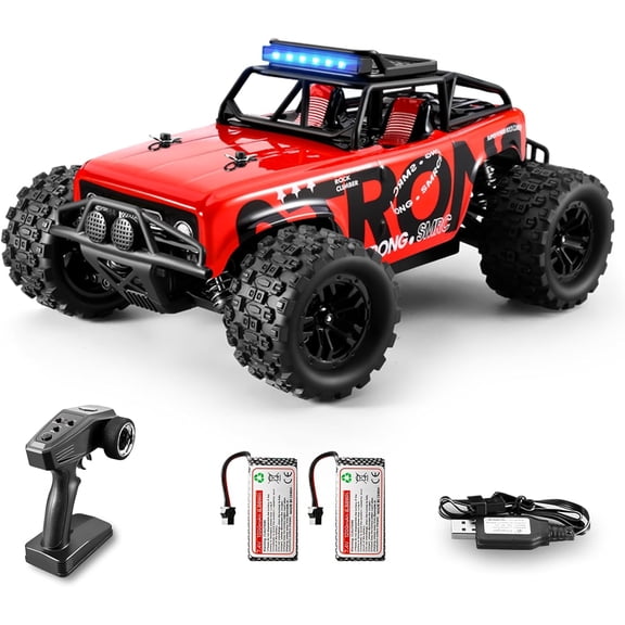 RNKR Remote Control Car, 4WD RC Car, 1/18 Scale, 2.4 GHz, 40 km/h, Waterproof Off-Road Monster RC Truck with 2 Batteries 60 Minutes Running Time, Red