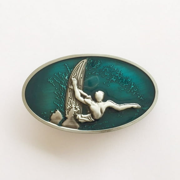 Jean's Friend Vintage Enamel Surfing Boy Sport Oval Belt Buckle